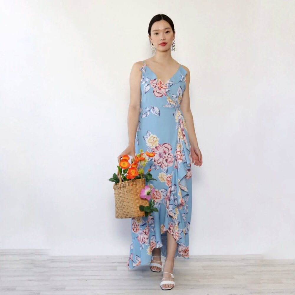 Yumi Kim Womens Floral Maxi Wrap Dress Medium